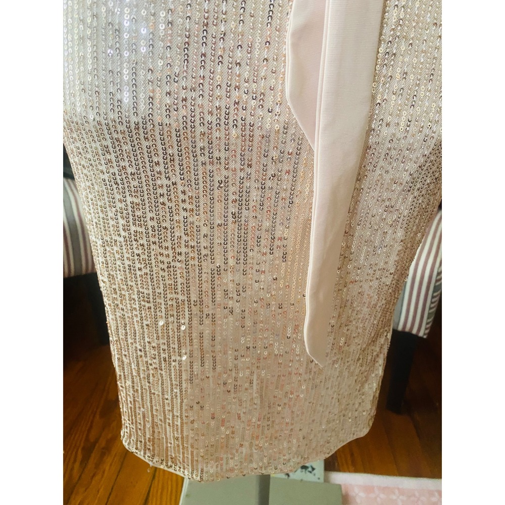 Grace Karin L Wrap Top Sequin Skirt Long Sleeve Sheath Dress Blush Pink Gold NWT - Picture 5 of 12